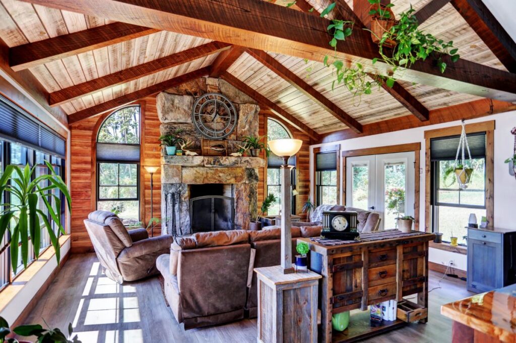 Sun Room with Custom Wood Ceiling and Beams