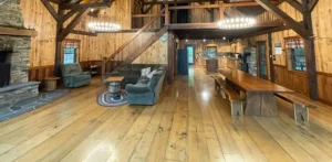 wide plank wood flooring made to look like barnwood